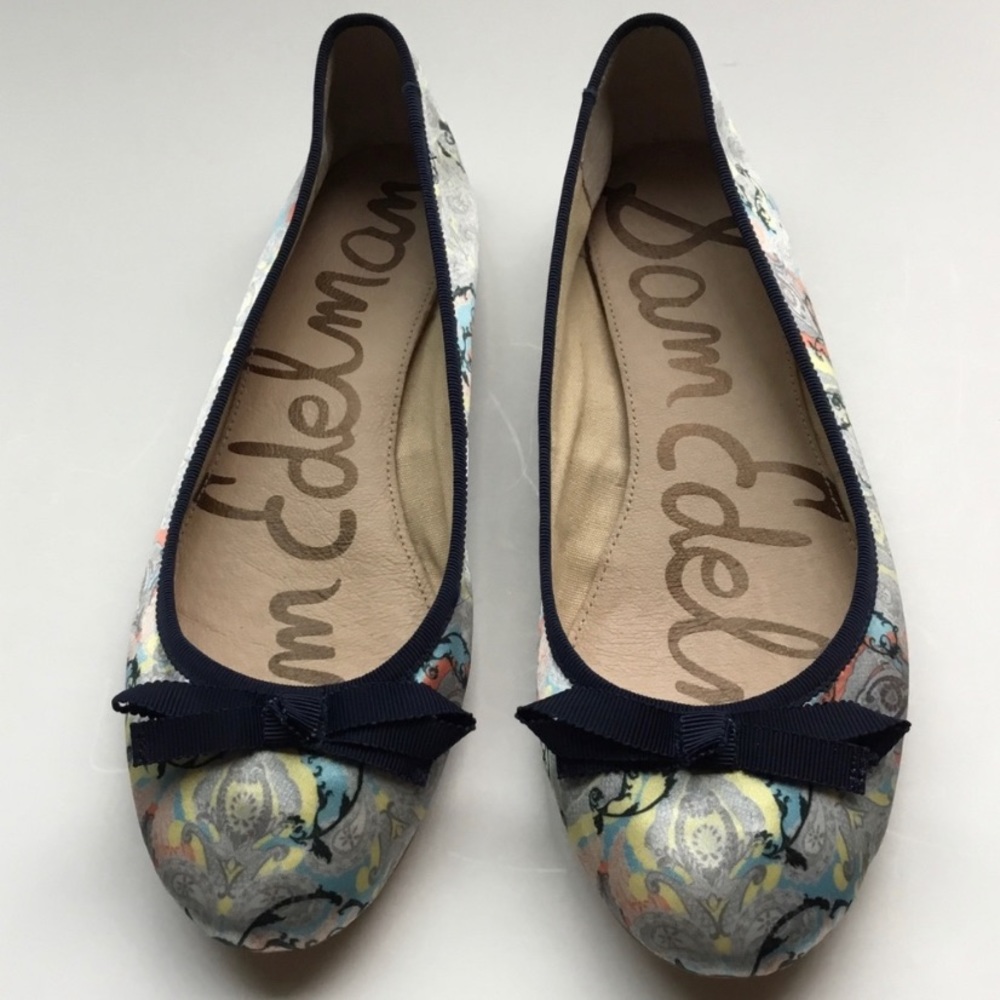 Sam Edelman Gray and Blue Flats with Decorative Bow